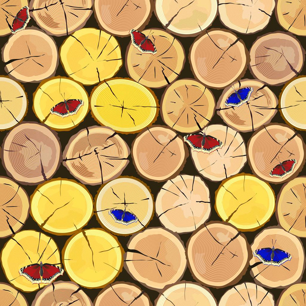 Wooden logs. Brown bark of felled dry wood. - Vector, Image