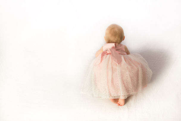 Baby Girl in Pink Frilly Dress Crawling - Photo, Image