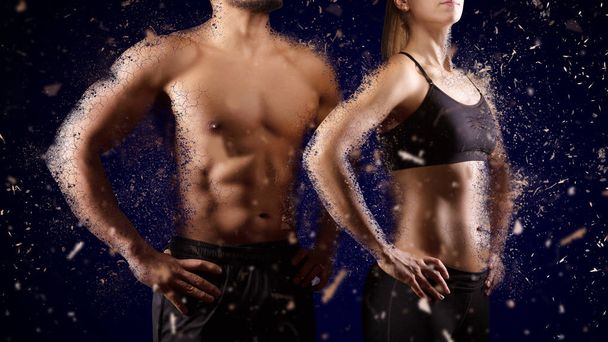 Creating the perfect male and female upper body concept. Dispersion effect. - Photo, Image