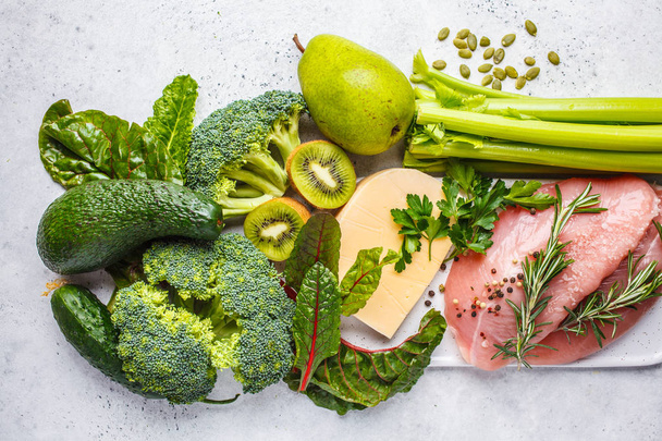 Alimentation équilibrée concept de fond alimentaire, vue de dessus. Fruits, légumes
 - Photo, image