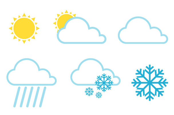 Vector weather forecast icons. Weather icons set color simple flat symbols isolated on white background. Vector illustration - Vector, Image
