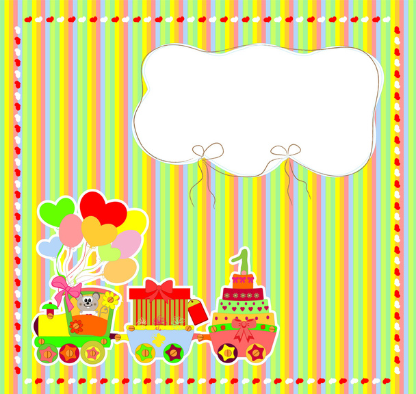 Cute card on birthday with colorful kids train - Вектор,изображение