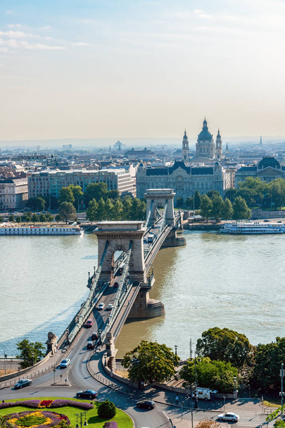 Aerial view of Chain Bridge and St. Stephen's Basilica - Budapest - Valokuva, kuva