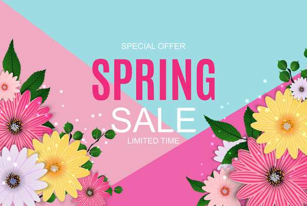 Spring Sale Cute Background with Colorful Flower Elements. Vecto - Вектор, зображення