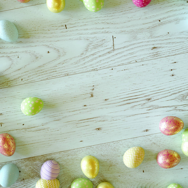 Barevné velikonoční vejce na mátově zelené dřevo - Fotografie, Obrázek