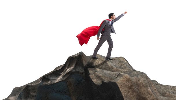 Biznesmen superbohatera na szczycie góry - Zdjęcie, obraz