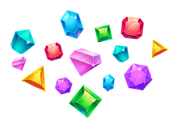 close up view of colorful falling gems illustration - Zdjęcie, obraz