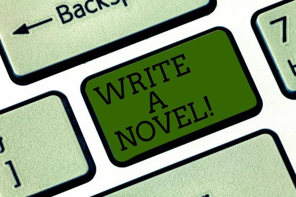 Szöveg jel mutatja A regényt írni. Fogalmi fotó legyen kreatív írás néhány irodalmi fikció legyen a szerző szándéka, hogy hozzon létre a számítógép üzenetet, nyomja meg a billentyűzet ötlet billentyű. - Fotó, kép