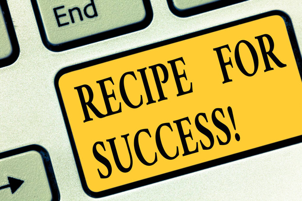 Writing note showing Recipe For Success. Business photo showcasing tricks and guides in order to achieve certain goals Keyboard key Intention to create computer message pressing keypad idea. - Photo, Image