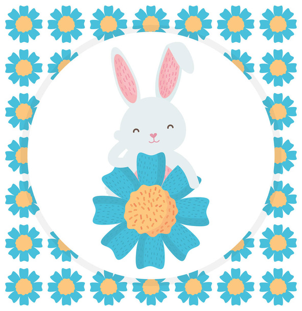 cute rabbit with floral decoration character - Vektori, kuva