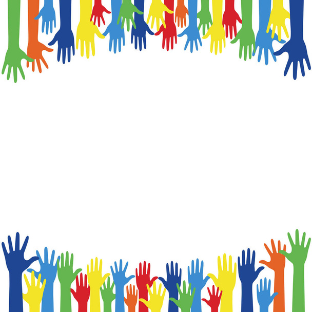 Colorful Raise Up Hands Background for health awareness support hope charity with elegant look - Vector, Image
