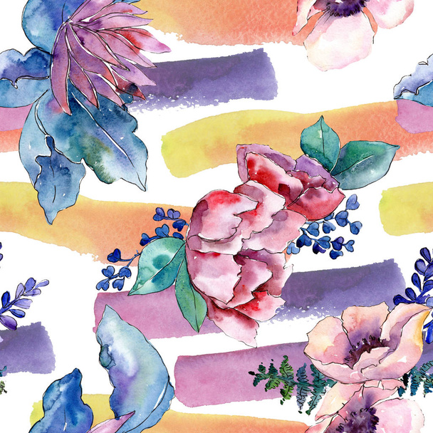 Purple bouquet floral botanical flower. Watercolor background illustration set. Seamless background pattern. - Zdjęcie, obraz