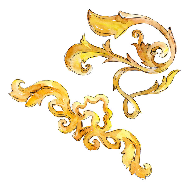 Goldmonogramm floraler Ornament. barocke Gestaltung isolierte Elemente. Aquarell Hintergrund Illustration Set. - Foto, Bild