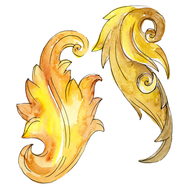 Gouden monogram floral sieraad. Barok ontwerp geïsoleerde elementen. Aquarel achtergrond afbeelding instellen. - Foto, afbeelding