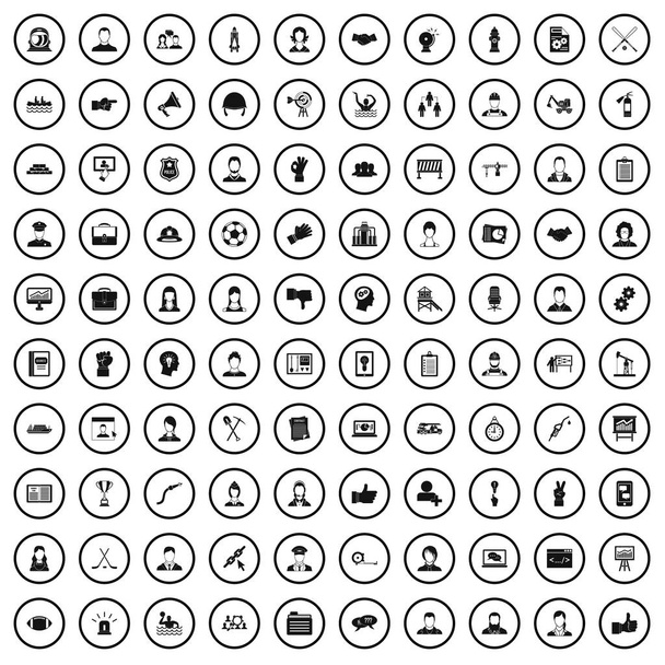 100 iconos de trabajo en equipo establecidos en un estilo simple
 - Vector, Imagen