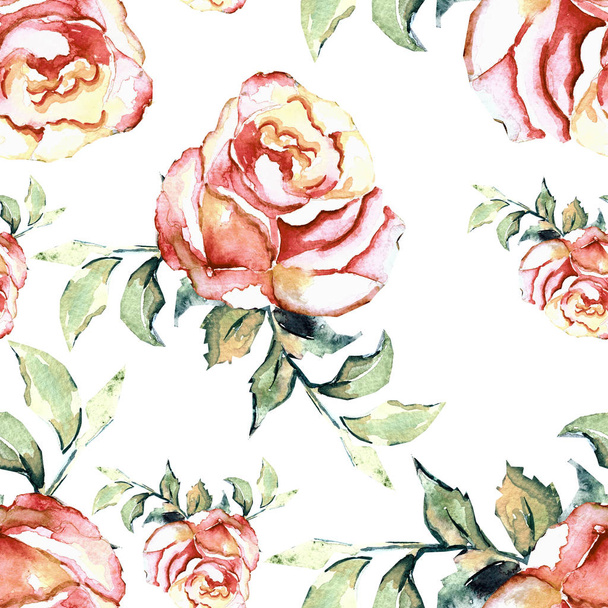 Hand painted roses, seamless pattern - Φωτογραφία, εικόνα