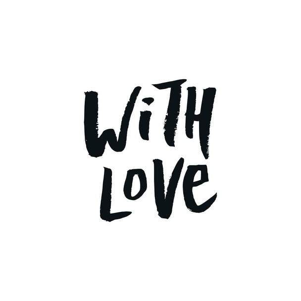 With love - Card with free style handdrawn lettering. Vector illustration - Photo, Image