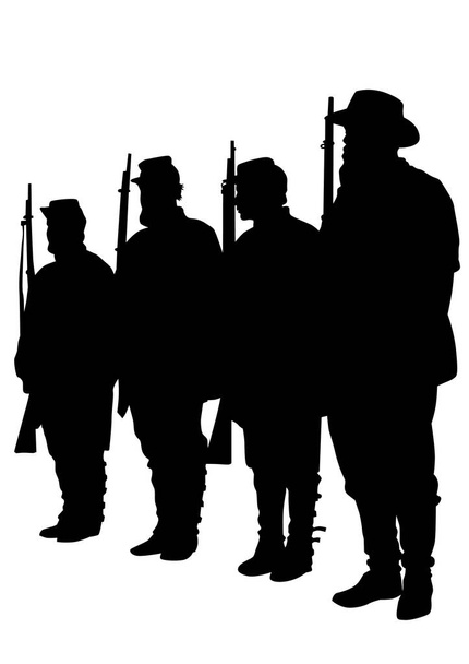 白い背景の上の武器で制服の兵士 - ベクター画像