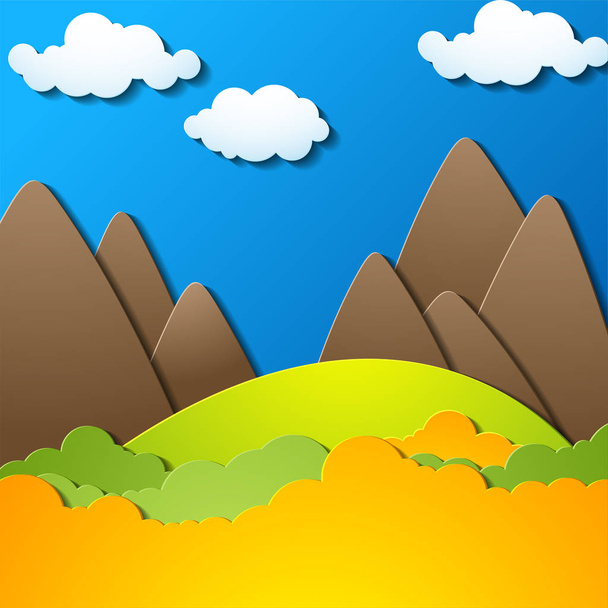 Paisaje con siluetas de montañas, fondo de montaña, ilustración colorida
 - Vector, Imagen