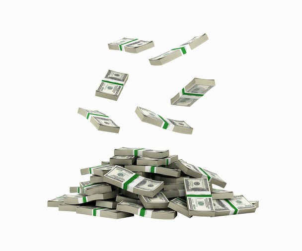 Montón de billetes de dólar americano cayendo en una pila sin
 - Foto, Imagen