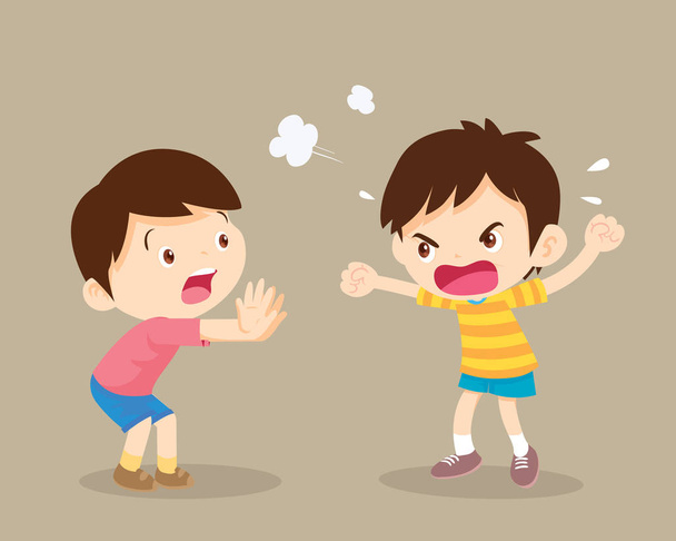 kızgın çocuk bağırarak ve eylem arkadaş için - Vektör, Görsel