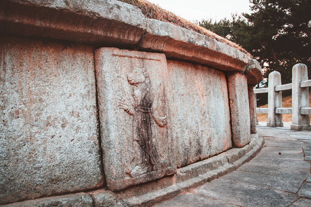 Oriental zodiac god carver in the Tomb of General Kim Yusin in Gyeongju-si, South Korea. - Foto, Bild