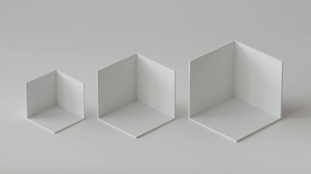 White cube boxes backdrop display on white background. 3D rendering. - Photo, Image