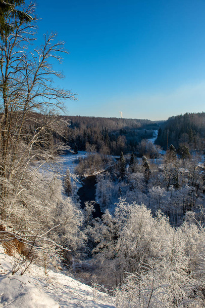 frozen winter landscape with forests and fields covered in snow - Photo, Image