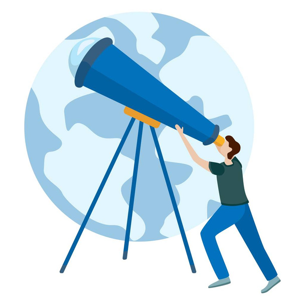 Концепции для веб-сайта и приложений. Астроном смотрит в телескоп
. - Вектор,изображение