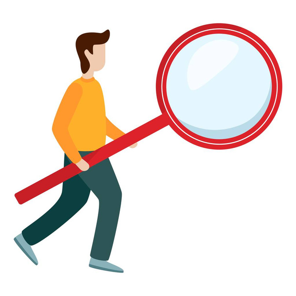 Man hold Magnifying glass flat vector illustration isolated - Vector, Image