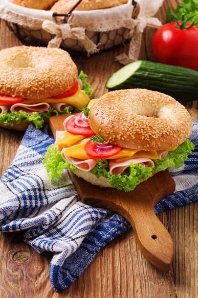 Healthy Turkey sandwich on a bagel - Photo, image