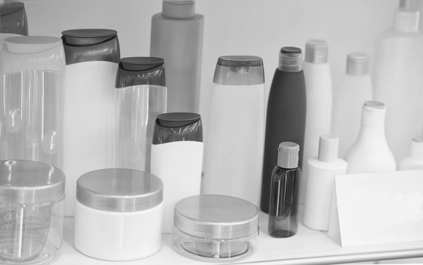 empty beauty products plastic bottles - Fotó, kép