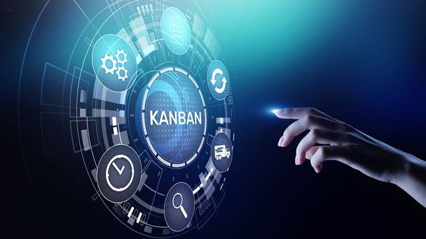 Kanban flujo de trabajo concepto de sistema de gestión de procesos en pantalla virtual. - Foto, Imagen