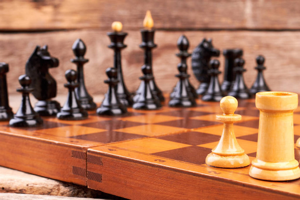Chess board on table. - Zdjęcie, obraz