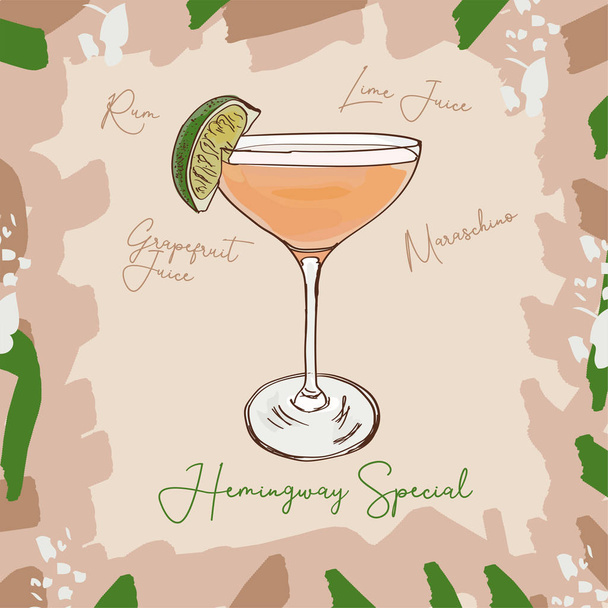 hemingway special contemporary classic cocktail illustration. alkoholischer Bargetränk handgezeichneter Vektor. Pop-Art - Vektor, Bild