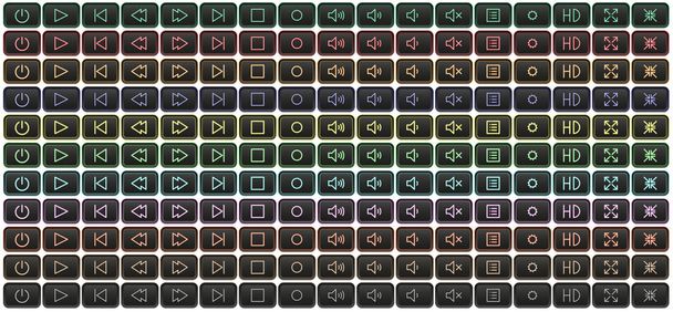 Botones neón reproductor multimedia multicolor
 - Vector, imagen