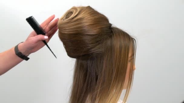 Peluquero profesional demuestra el peinado terminado y completa las enmiendas
 - Metraje, vídeo