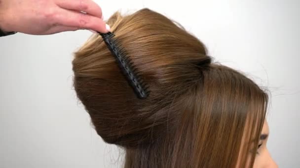 Coiffeur professionnel démontre coiffure terminée et complète les modifications
 - Séquence, vidéo