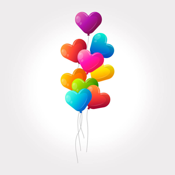 Set of colorful heart vector kids balloons. - Vecteur, image