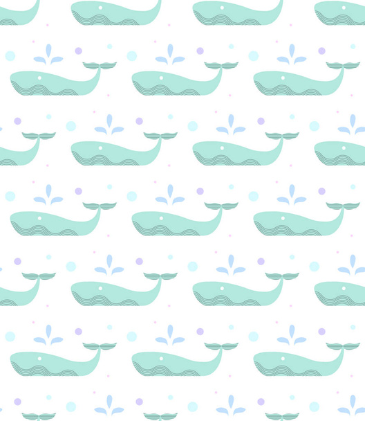 Blue whale in the sea. light pattern for children - Vector, imagen