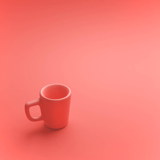 Ceramic Coral Colored Mug, 3d rendering, Coffee Cup - 写真・画像