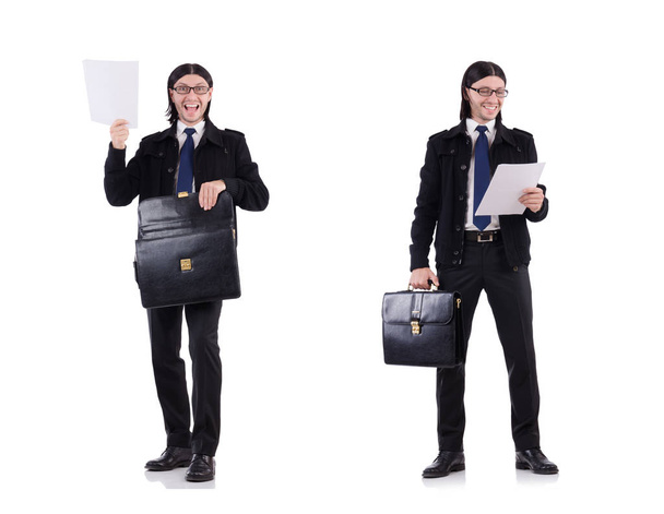 Giovane uomo d'affari in possesso di valigetta isolata su bianco - Foto, immagini