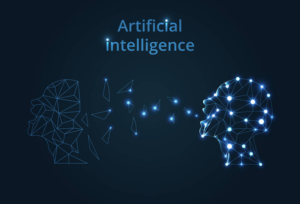Resumen Inteligencia artificial. Líneas conectadas a pensadores, que simbolizan el significado de la inteligencia artificial. Fondo web de tecnología. Concepto virtual
 - Vector, Imagen