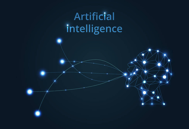Streszczenie sztucznej inteligencji. Linie podłączone do myślicieli, symbolizujące rozumieniu sztucznej inteligencji. Technologia sieci web tło. Wirtualny model koncepcyjny - Wektor, obraz
