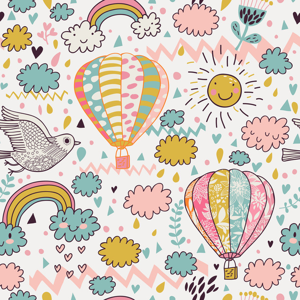 Cartoon seamless pattern with nasty weather in children style. Vector background for kids in pastel colors - Вектор, зображення