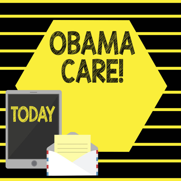 Word pisanie tekstu Obama opieki. Koncepcja biznesowa dla rządu programu z systemu pacjenta ochrony ubezpieczeniowej. - Zdjęcie, obraz