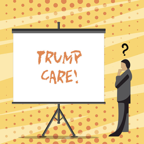 Sinal de texto mostrando Trump Care. Foto conceitual refere-se a substituição por Affordable Care Act nos Estados Unidos
. - Foto, Imagem