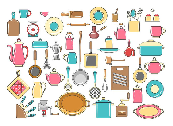 Rustic kitchen utensils set - Vektor, Bild