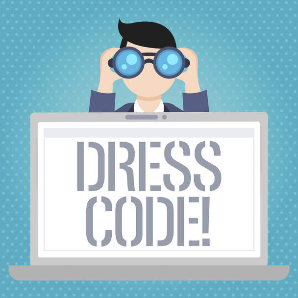 Wort schreibt Text Dresscode. Geschäftskonzept für Regeln, was man anziehen darf und nicht zur Schule oder zu einer Veranstaltung. - Foto, Bild
