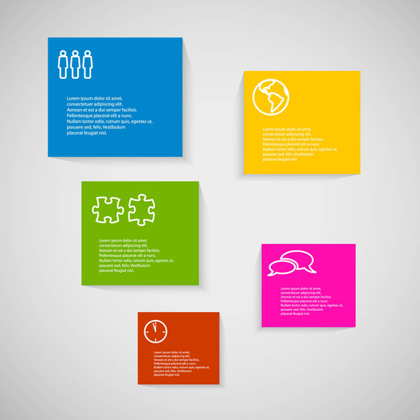 Vector Infographic Template with five color square with icons and place for your text - Вектор, зображення